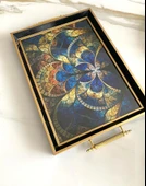 Desenli Çay Tepsisi ,lüx Çay Tepsisi,sunum Tepsisi Etnik Desen - 5