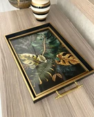 Yaprak Desenli Çay Tepsisi ,lüx Çay Tepsisi,sunum Tepsisi - 8