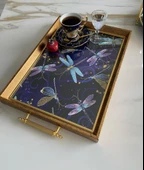 Desenli Çay Tepsisi ,lüx Çay Tepsisi,sunum Tepsisi Desenli - 6