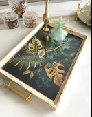 Yaprak Desenli Çay Tepsisi ,lüx Çay Tepsisi,sunum Tepsisi - 1