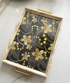 Desenli Çay Tepsisi ,lüx Çay Tepsisi,sunum Tepsisi Etnik Desen - 1