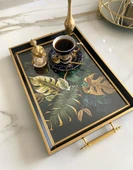 Yaprak Desenli Çay Tepsisi ,lüx Çay Tepsisi,sunum Tepsisi - 7
