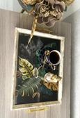 Yaprak Desenli Çay Tepsisi ,lüx Çay Tepsisi,sunum Tepsisi - 4