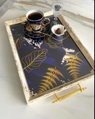 Desenli Çay Tepsisi ,lüx Çay Tepsisi,sunum Tepsisi Palmiye - 4