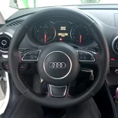 DİKİŞLİ DİREKSİYON KILIFI NOKTALI DERİ SİYAH DERİ KIRMIZI DİKİŞLİ AU.Dİ A3 İÇİN thumbnail 1