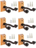 Gitar Bağlama Ukulele Duvar Askısı 6 Adet Standı Ahşap Yüzey + Dübel ve Vida dahil - 1