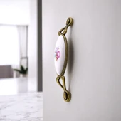 Zarif Porselen Eskitme Antik Sarı Kulp 128 mm Mobilya Çekmece Mutfak Dolabı Dolap Kapak Kulplar Kulb thumbnail 4