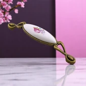 Zarif Porselen Eskitme Antik Sarı Kulp 128 mm Mobilya Çekmece Mutfak Dolabı Dolap Kapak Kulplar Kulb thumbnail 5