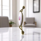 Zarif Porselen Eskitme Antik Sarı Kulp 128 mm Mobilya Çekmece Mutfak Dolabı Dolap Kapak Kulplar Kulb thumbnail 2