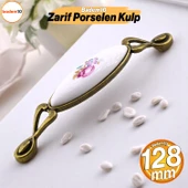 Zarif Porselen Eskitme Antik Sarı Kulp 128 mm Mobilya Çekmece Mutfak Dolabı Dolap Kapak Kulplar Kulb thumbnail 1