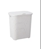 Omnipazar SY-4626 Plastik Küçük Hasır Desen Kirli Çamaşır Sepeti - 3