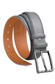 Gri Hakiki Deri Düz Renk Model 3.5 cm. Tokalı Klasik Kemer - 215-Düz thumbnail 1