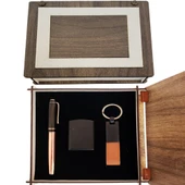 Periboia Özel Ahşap Kutulu Bakır Roller Kalem, Anahtarlık ve Çakmak Set - 1