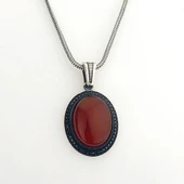 925 Ayar Kırmızı Akik Taşlı Gümüş Kolye thumbnail 2