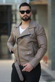 ERKEK KUZEY MODEL KEMERLİ BAHARLIK DERİ CEKET - 8