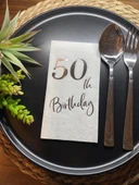Gümüş Yaldızlı Beyaz Elli Yaş Bırthday Garson Katlama Peçete 16 lı - 1