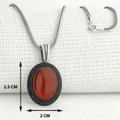 925 Ayar Kırmızı Akik Taşlı Gümüş Kolye thumbnail 3