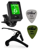 Akort Cihazı Akort Aleti + Kapo Seti Tuner Saz Gitar Keman Ukulele Akort Aleti - 1