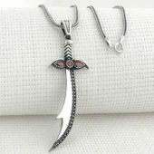 925 Ayar Gümüş Kırmızı Taşlı Zülfikar Kolye thumbnail 1