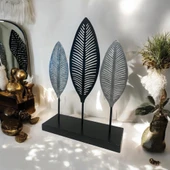 Dekoratif Metal Yaprak Temalı Masaüstü Obje Siyah Gümüş Renk - 2