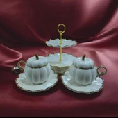 Acar 7647 Betty 2 Li Standlı Mini Pasta Set & Fincan Takımı Gold - 1