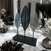 Dekoratif Metal Yaprak Temalı Masaüstü Obje Siyah Gümüş Renk - 6