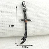 925 Ayar Gümüş Kırmızı Taşlı Kartal Başlı Zülfikar Kolye Ucu thumbnail 3