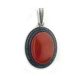 925 Ayar Kırmızı Akik Taşlı Gümüş Kolye Ucu thumbnail 2