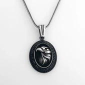 925 Ayar Gümüş Siyah Taşlı Kartal Motifli Kolye thumbnail 2