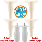 Mobilya Tv Ünitesi Koltuk Kanepe Konsol Destek Ayağı Ayakları 18 Cm Krem M8 6'lı Set thumbnail 1