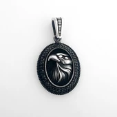 925 Ayar Gümüş Siyah Taşlı Kartal Motifli Kolye Ucu thumbnail 2