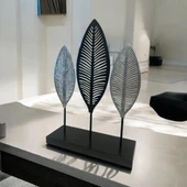 Dekoratif Metal Yaprak Temalı Masaüstü Obje Siyah Gümüş Renk - 1