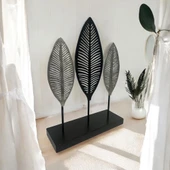Dekoratif Metal Yaprak Temalı Masaüstü Obje Siyah Gümüş Renk - 4