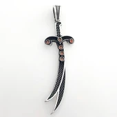 925 Ayar Kırmızı Taşlı Zülfikar Gümüş Kolye Ucu thumbnail 2