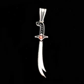 925 Ayar Kırmızı Taşlı Zülfikar Gümüş Kolye Ucu thumbnail 2