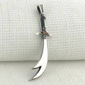 925 Ayar Kırmızı Taşlı Zülfikar Gümüş Kolye Ucu thumbnail 1