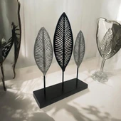 Dekoratif Metal Yaprak Temalı Masaüstü Obje Siyah Gümüş Renk - 3