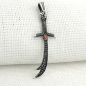 925 Ayar Gümüş Kırmızı Taşlı Kartal Başlı Zülfikar Kolye Ucu thumbnail 1