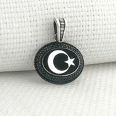 925 Ayar Gümüş Siyah Taşlı Ayyıldız Kolye Ucu thumbnail 1