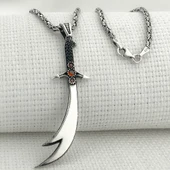 925 Ayar Gümüş Kırmızı Taşlı Zülfikar Kral Zincir Kolye thumbnail 1