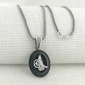 925 Ayar Gümüş Siyah Taşlı Osmanlı Tuğralı Kolye thumbnail 1