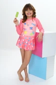 Kız Çocuk Şort Etekli Uzun Kollu Mayo Takımı 3-10 Yaş 12226 thumbnail 1