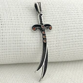 925 Ayar Kırmızı Taşlı Zülfikar Gümüş Kolye Ucu thumbnail 1