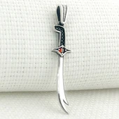 925 Ayar Kırmızı Taşlı Zülfikar Gümüş Kolye Ucu thumbnail 1