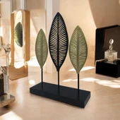 Dekoratif Metal Yaprak Temalı Masaüstü Obje Siyah Gold Renk - 3
