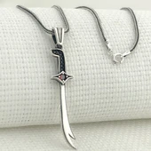925 Ayar Gümüş Kırmızı Taşlı Zülfikar Kolye - 1
