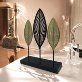 Dekoratif Metal Yaprak Temalı Masaüstü Obje Siyah Gold Renk - 1