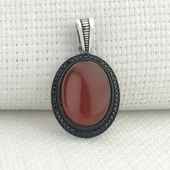 925 Ayar Kırmızı Akik Taşlı Gümüş Kolye Ucu thumbnail 1