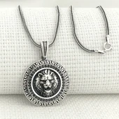 925 Ayar Siyah Taşlı Aslan Figürlü Gümüş Kolye thumbnail 1