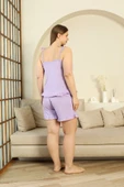 %100 Pamuk İp Askılı Büyük Beden Şortlu Kadın Pijama Takımı- Geniş Beden Aralığı - 9